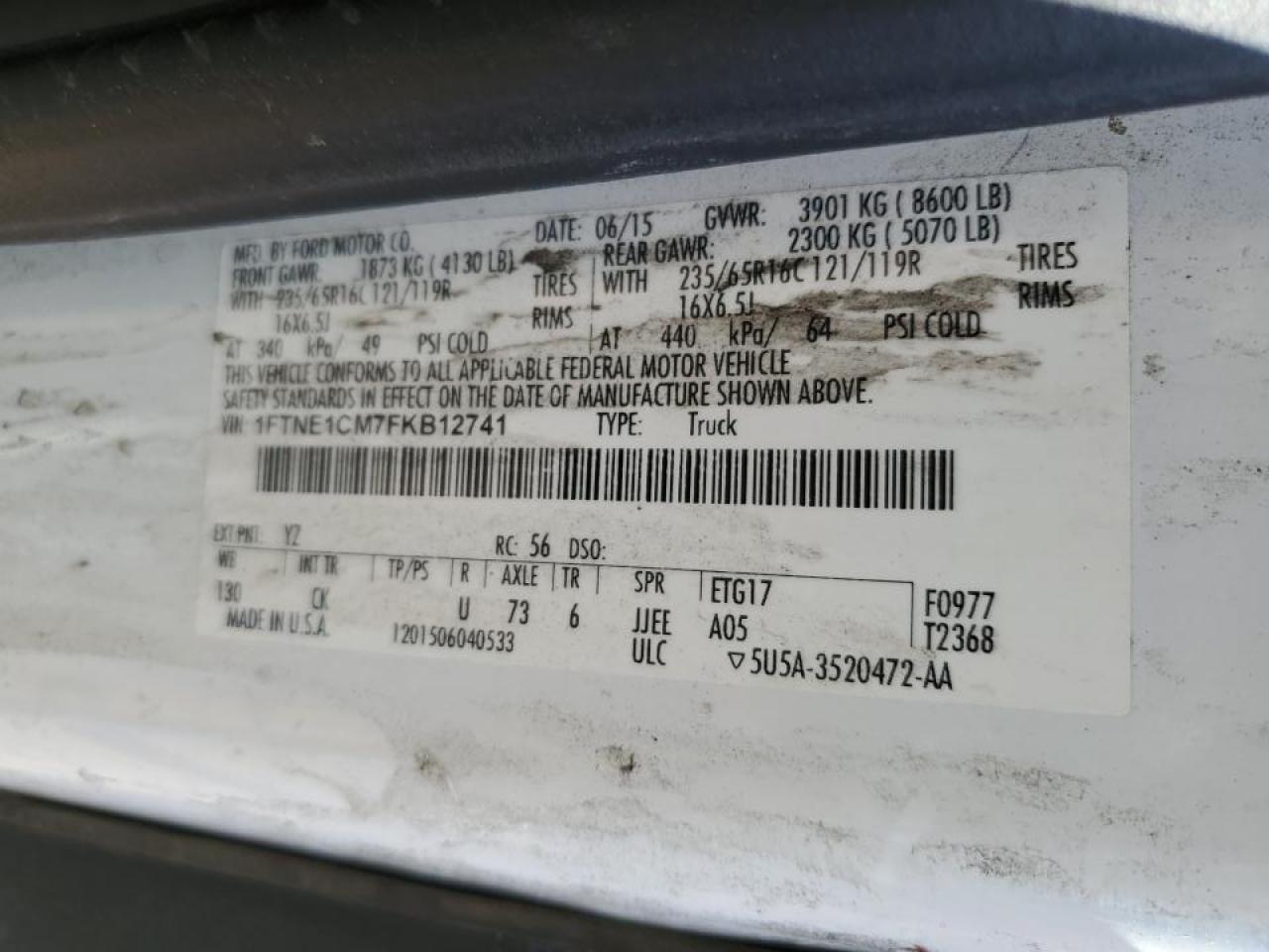 2015 Ford Transit 150 Delivery Van VIN: 1FTNE1CM7FKB12741 Lot: 86445425