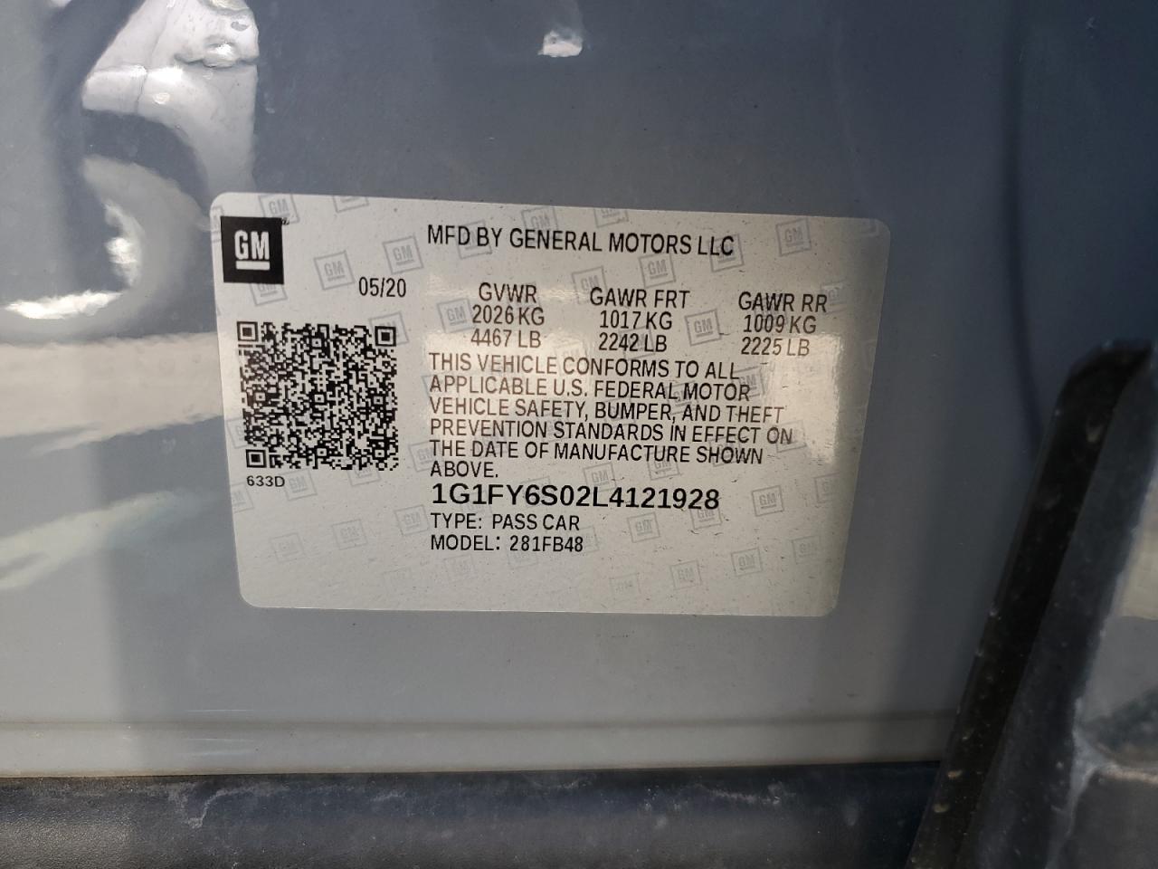 2020 Chevrolet Bolt Ev Lt VIN: 1G1FY6S02L4121928 Lot: 84521385