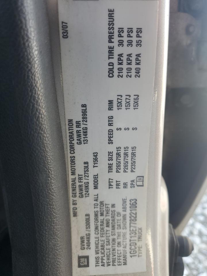 2007 Chevrolet Colorado VIN: 1GCDT13E778221063 Lot: 82435095