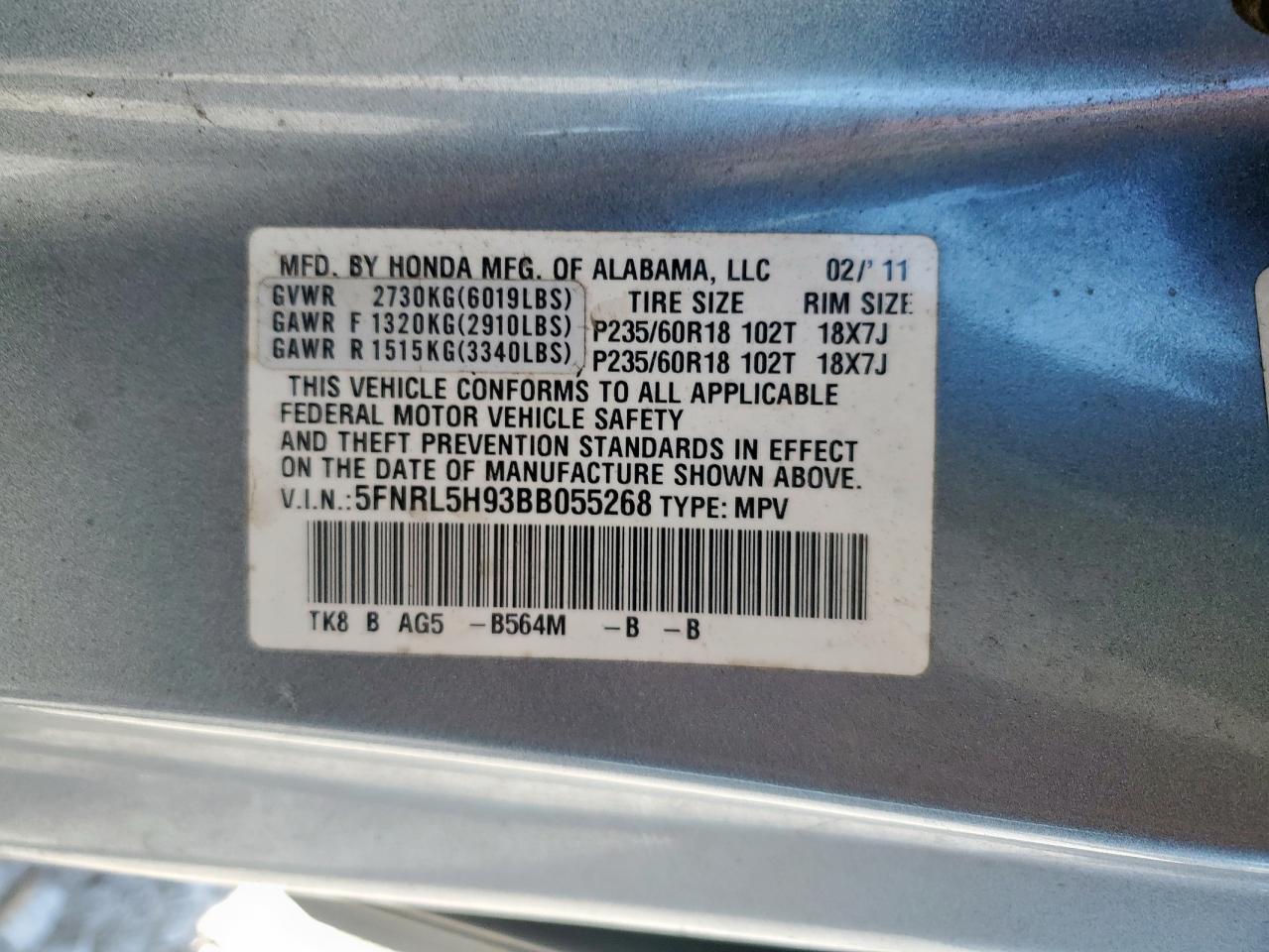 2011 Honda Odyssey Touring VIN: 5FNRL5H93BB055268 Lot: 85111095