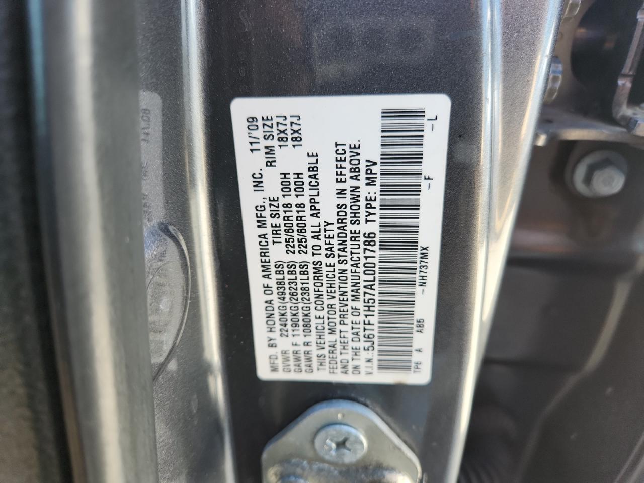 2010 Honda Accord Crosstour Exl VIN: 5J6TF1H57AL001786 Lot: 84791645