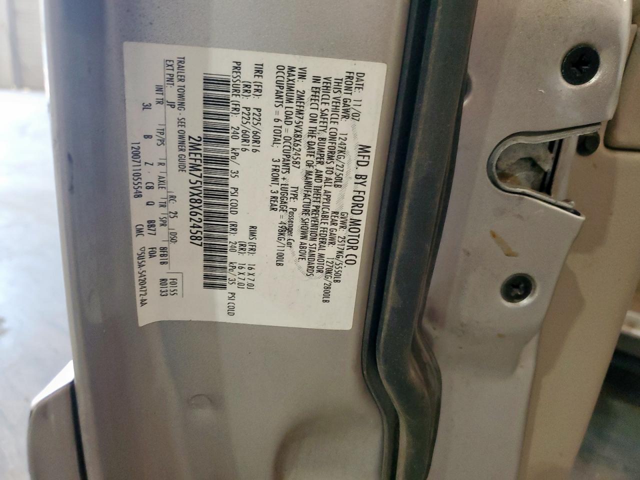 2008 Mercury Grand Marquis Ls VIN: 2MEFM75VX8X624587 Lot: 85943715