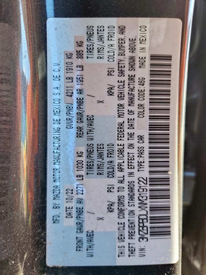 2022 Mazda 3 Premium VIN: 3MZBPBDLXNM319122 Lot: 86145555