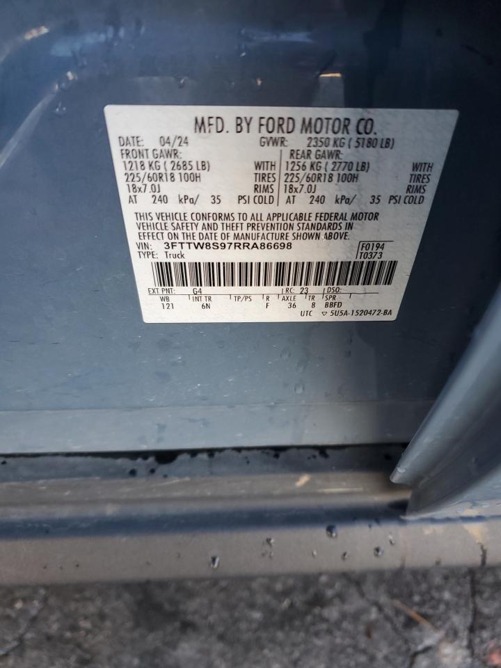 2024 Ford Maverick Lariat VIN: 3FTTW8S97RRA86698 Lot: 90729945