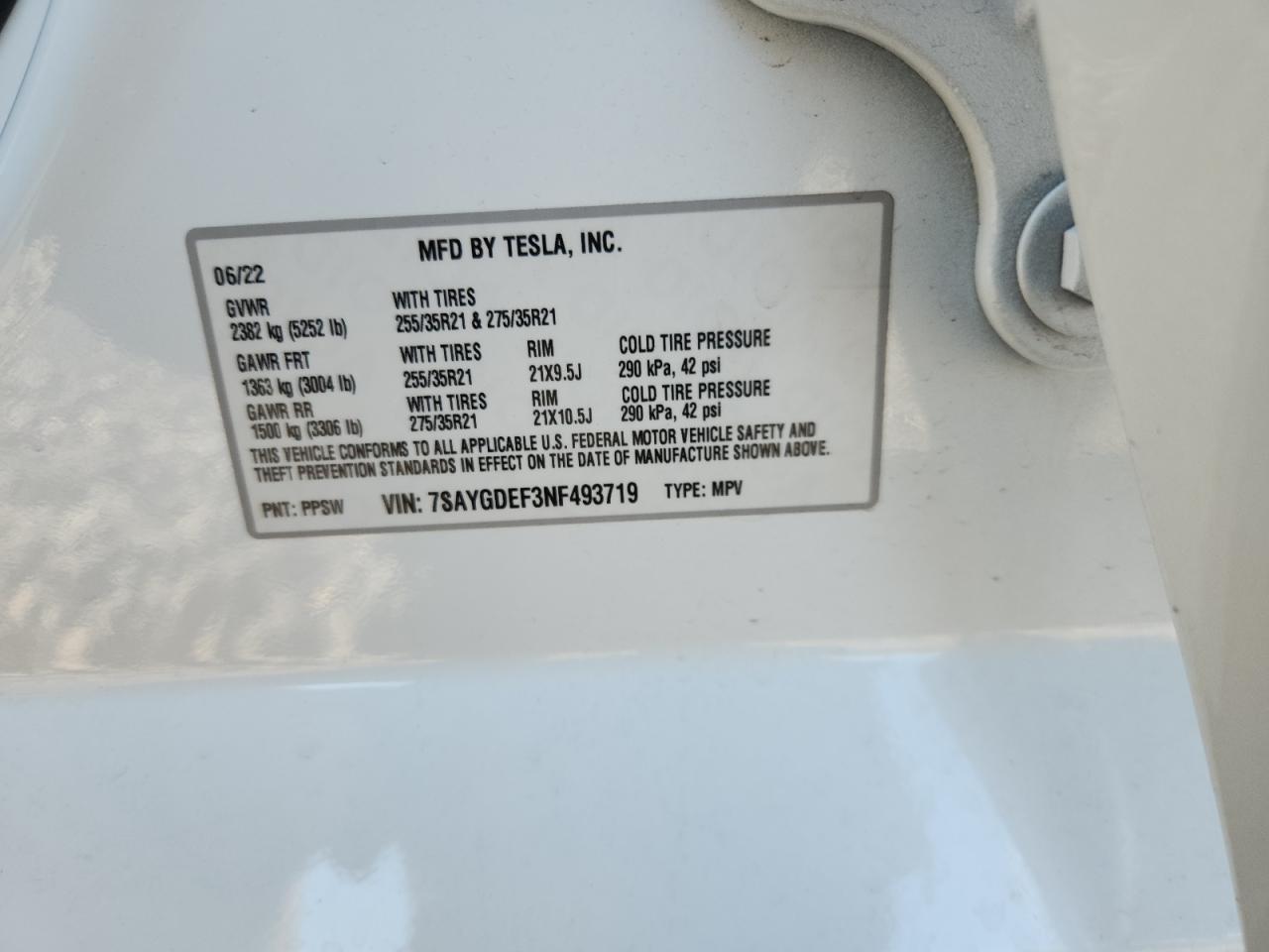 2022 Tesla Model Y VIN: 7SAYGDEF3NF493719 Lot: 90256825