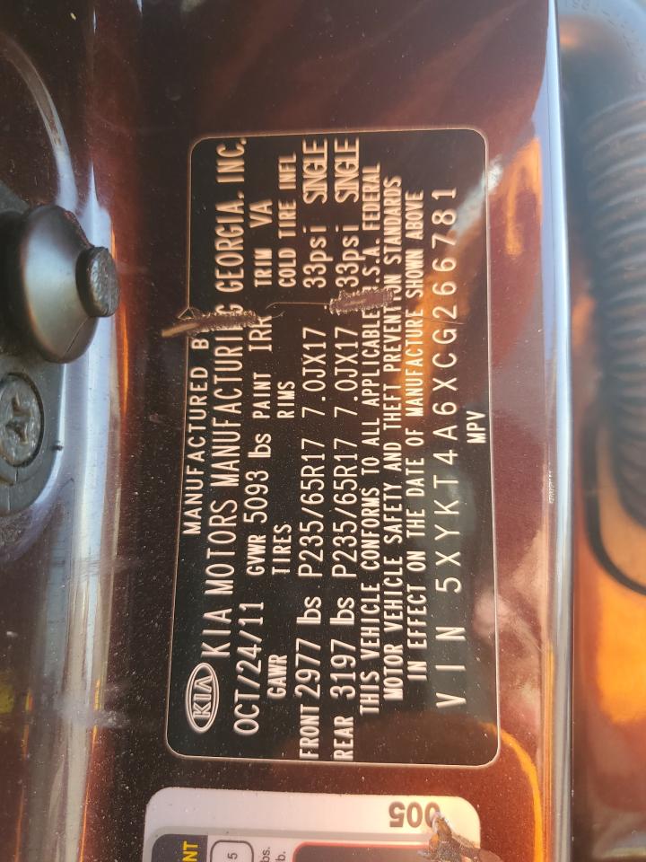 2012 Kia Sorento Base VIN: 5XYKT4A6XCG266781 Lot: 82362345