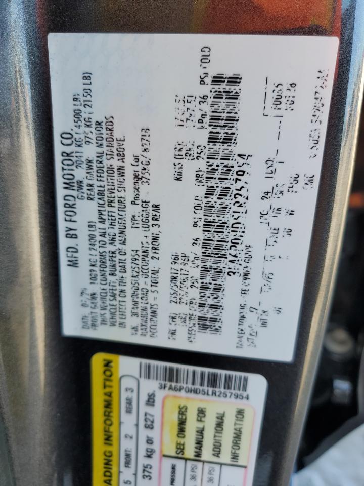 2020 Ford Fusion Se VIN: 3FA6P0HD5LR257954 Lot: 86261085