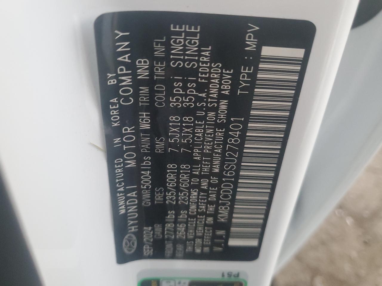 2025 Hyundai Tucson Sel Convenience VIN: KM8JCDD16SU278401 Lot: 86460725