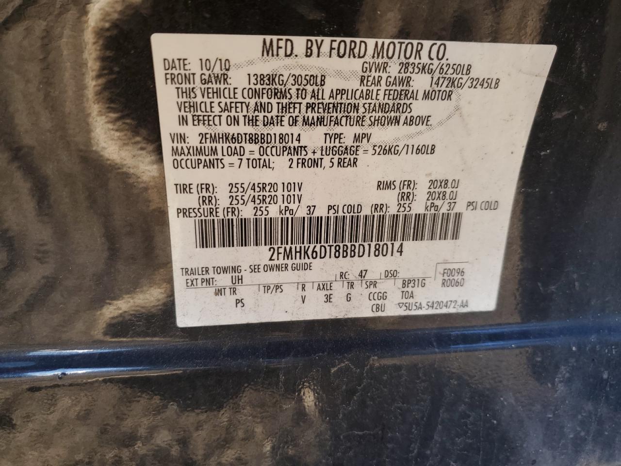 2011 Ford Flex Limited VIN: 2FMHK6DT8BBD18014 Lot: 90347595