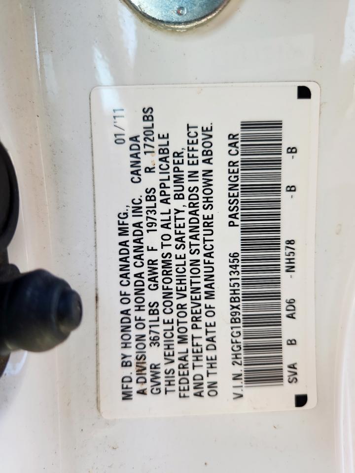 2011 Honda Civic Exl VIN: 2HGFG1B9XBH513456 Lot: 85855205