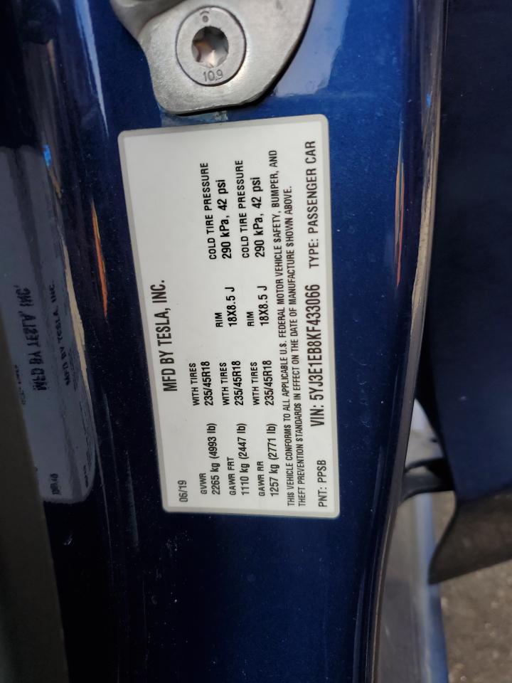 2019 Tesla Model 3 VIN: 5YJ3E1EB8KF433066 Lot: 82715095