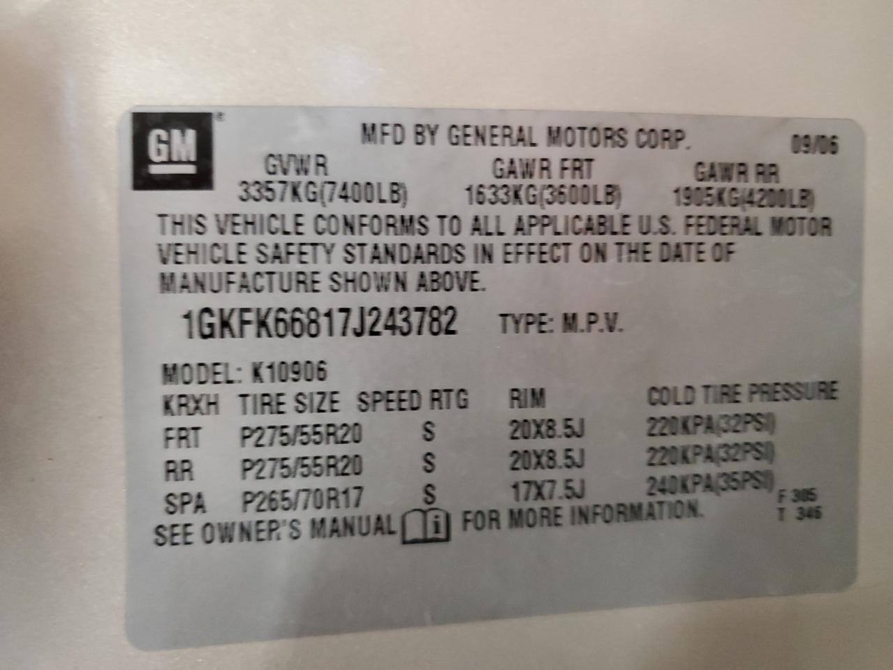 2007 GMC Yukon Xl Denali VIN: 1GKFK66817J243782 Lot: 90008705
