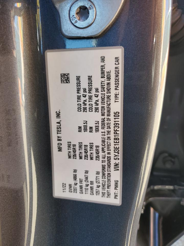 2023 Tesla Model 3 VIN: 5YJ3E1EB1PF391105 Lot: 86726275