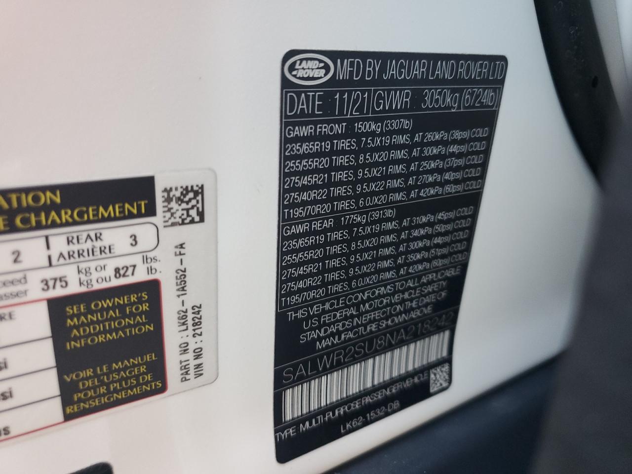 2022 Land Rover Range Rover Sport Hse Silver Edition VIN: SALWR2SU8NA218242 Lot: 90743375