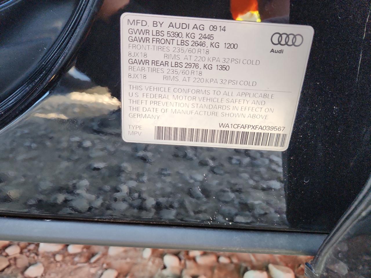 2015 Audi Q5 Premium VIN: WA1CFAFPXFA039567 Lot: 82123435