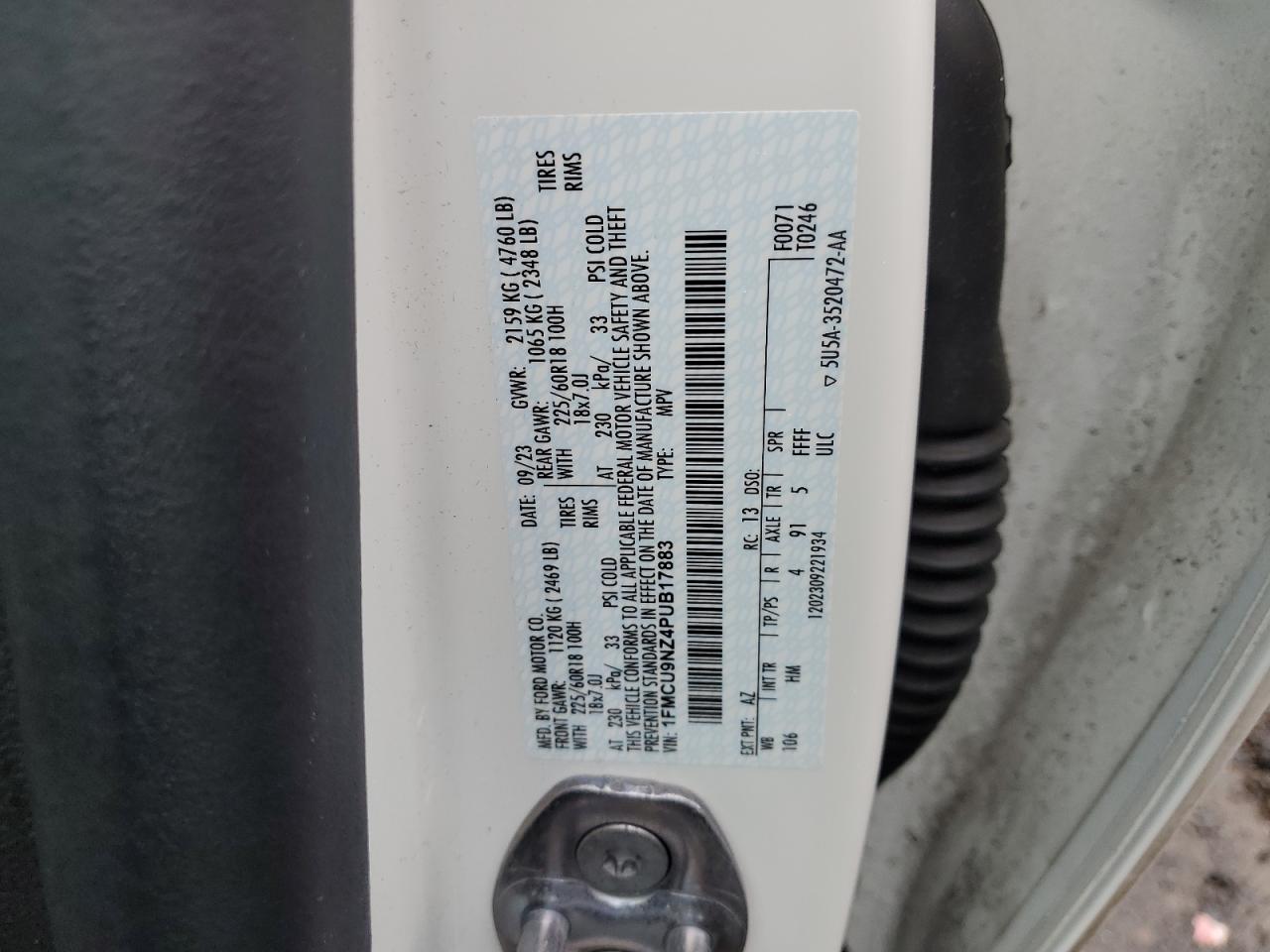 2023 Ford Escape St Line Select VIN: 1FMCU9NZ4PUB17883 Lot: 85908245