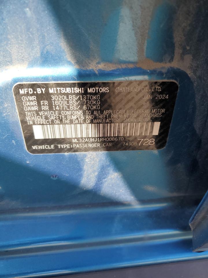 2024 Mitsubishi Mirage Es VIN: ML32AUHJ1RH008670 Lot: 84007865