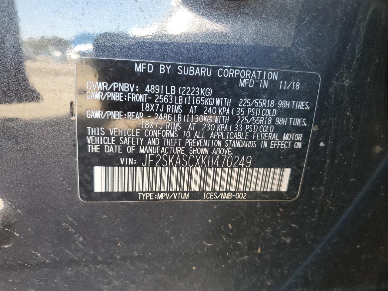 2019 Subaru Forester Limited VIN: JF2SKASCXKH470249 Lot: 84358755