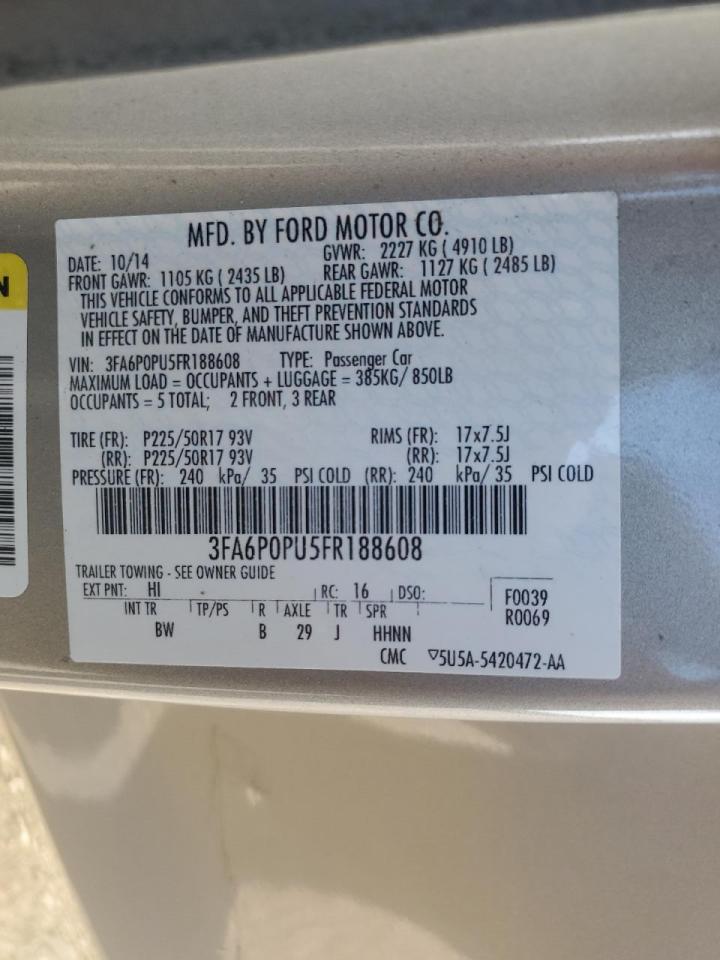 2015 Ford Fusion Se Phev VIN: 3FA6P0PU5FR188608 Lot: 90067525