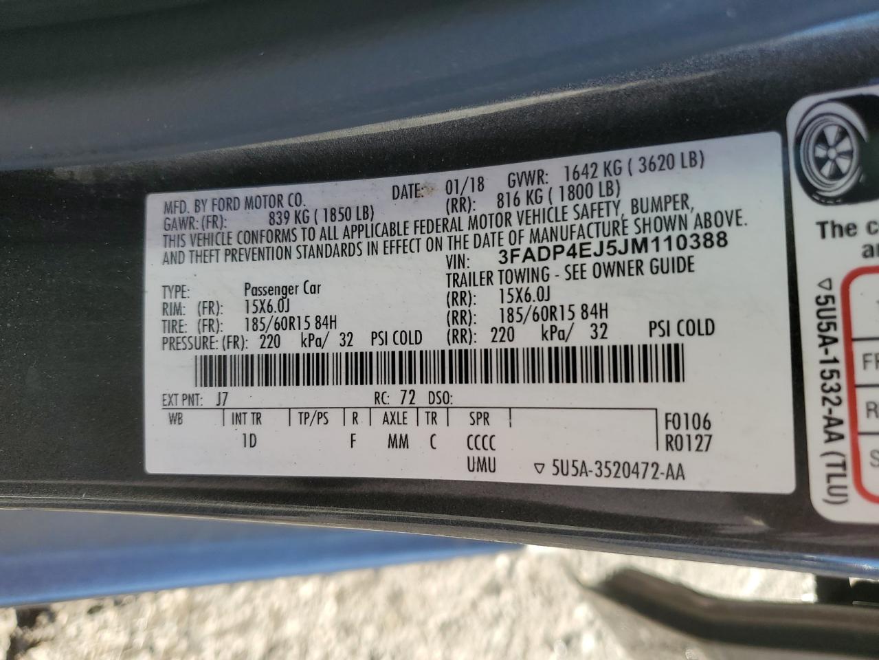 2018 Ford Fiesta Se VIN: 3FADP4EJ5JM110388 Lot: 82470475