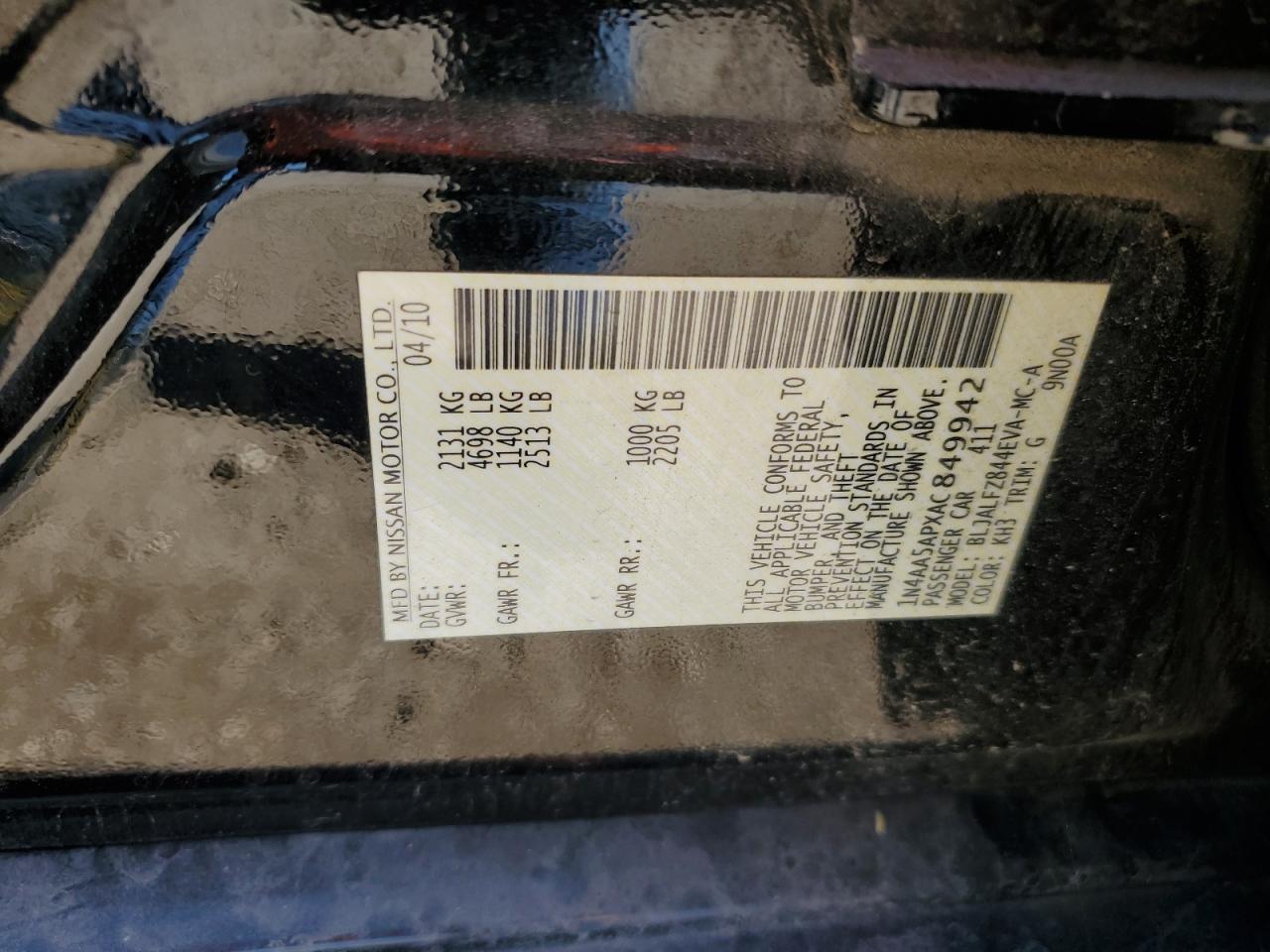 2010 Nissan Maxima S VIN: 1N4AA5APXAC849942 Lot: 85494175