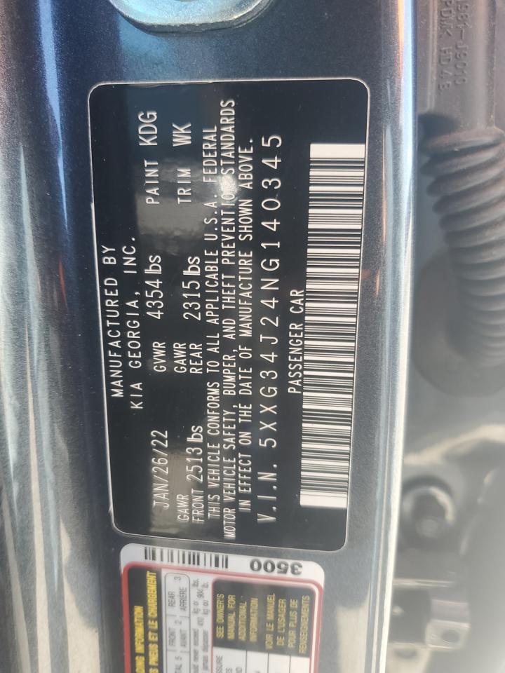 2022 Kia K5 Ex VIN: 5XXG34J24NG140345 Lot: 87290375