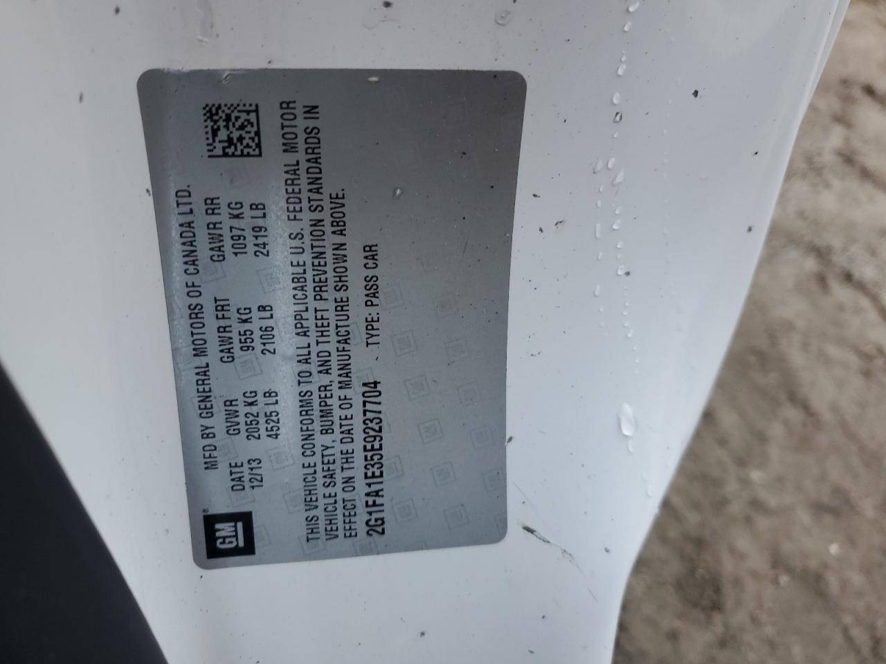 2014 Chevrolet Camaro Ls VIN: 2G1FA1E35E9237704 Lot: 85332075