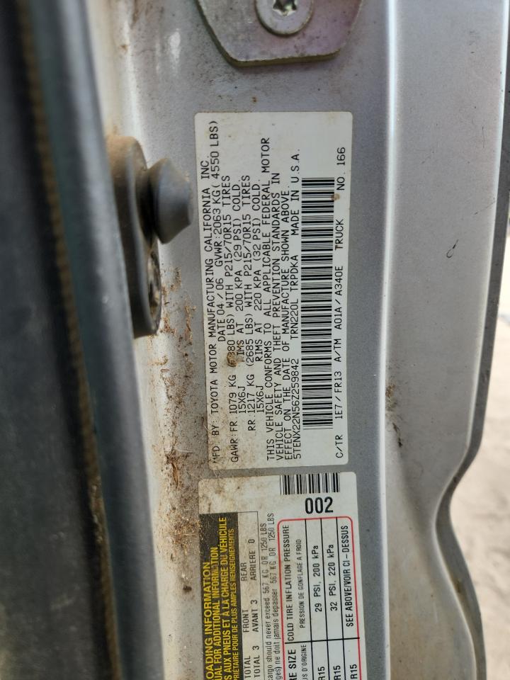 2006 Toyota Tacoma VIN: 5TENX22N56Z259842 Lot: 85269855