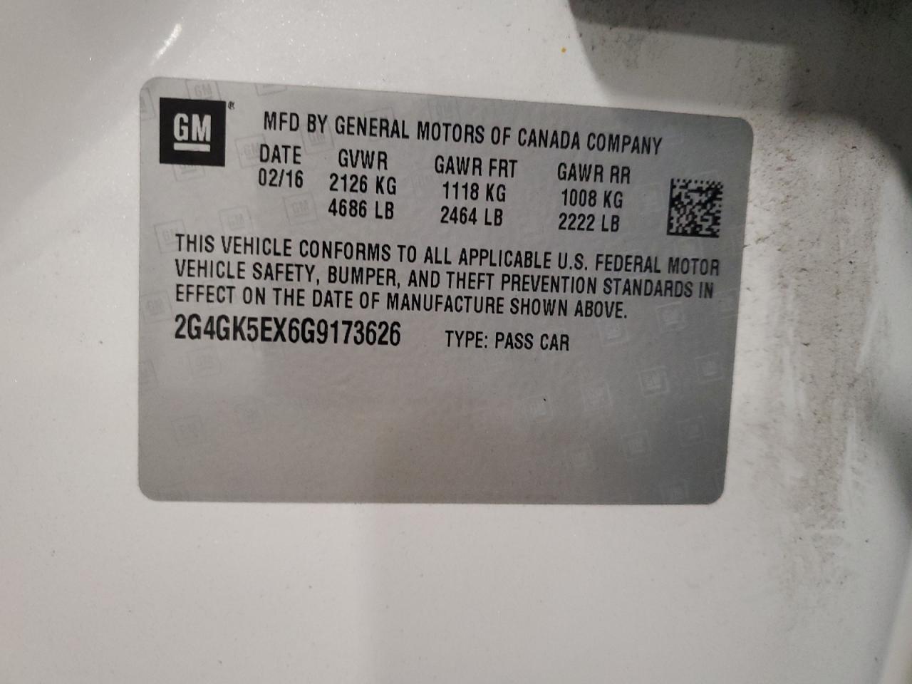 2016 Buick Regal VIN: 2G4GK5EX6G9173626 Lot: 85703685