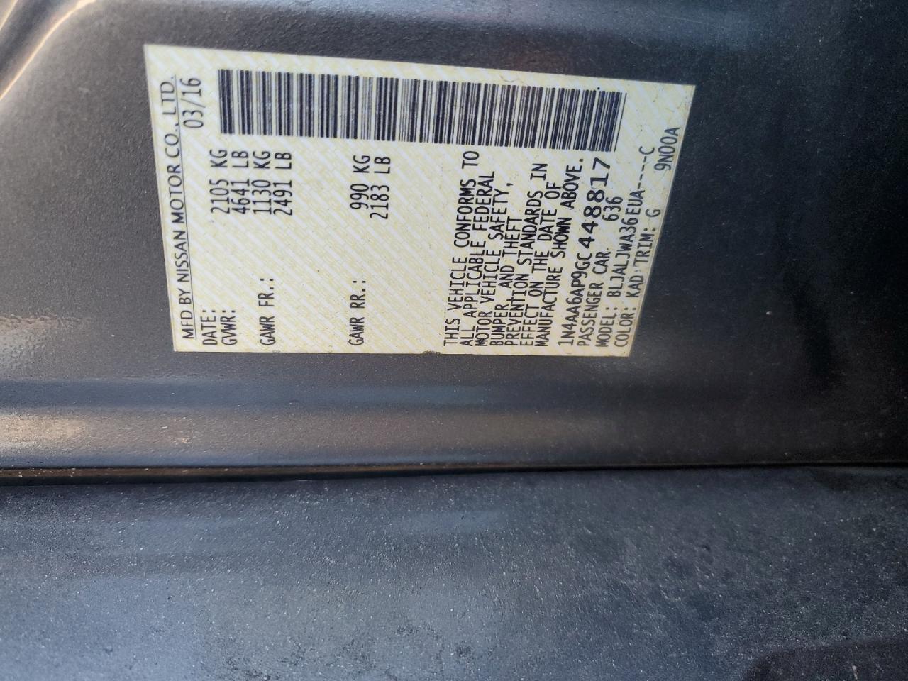 2016 Nissan Maxima 3.5S VIN: 1N4AA6AP9GC448817 Lot: 90627405