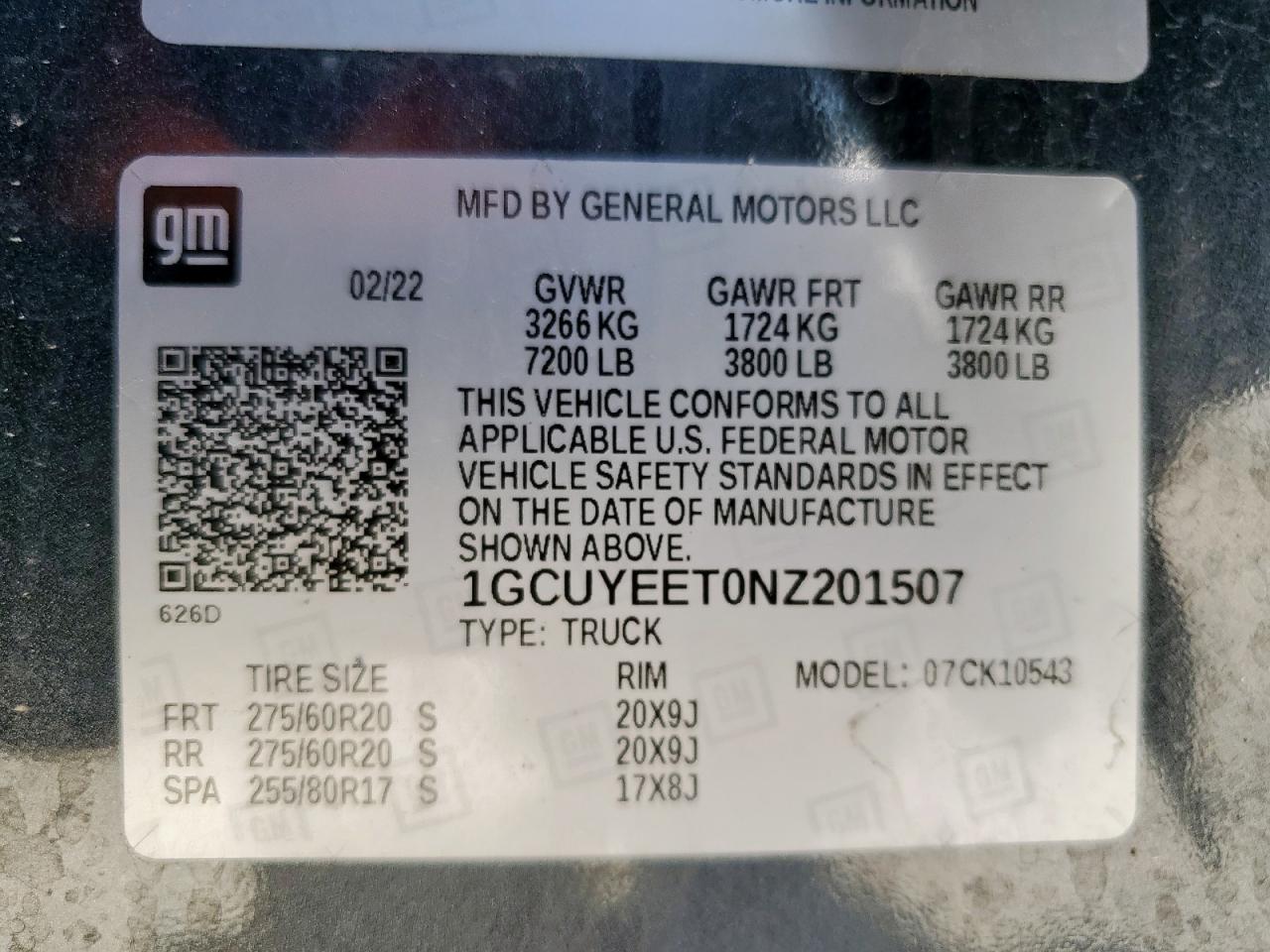2022 Chevrolet Silverado Ltd K1500 Rst VIN: 1GCUYEET0NZ201507 Lot: 85364535