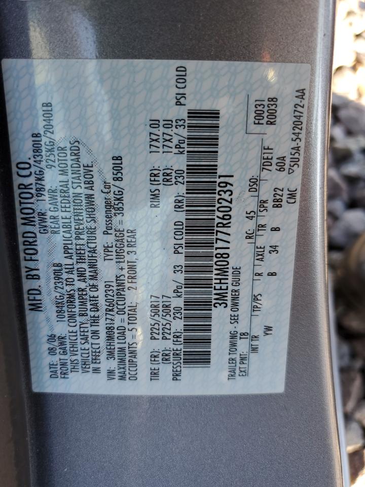 2007 Mercury Milan Premier VIN: 3MEHM08177R602391 Lot: 82572685