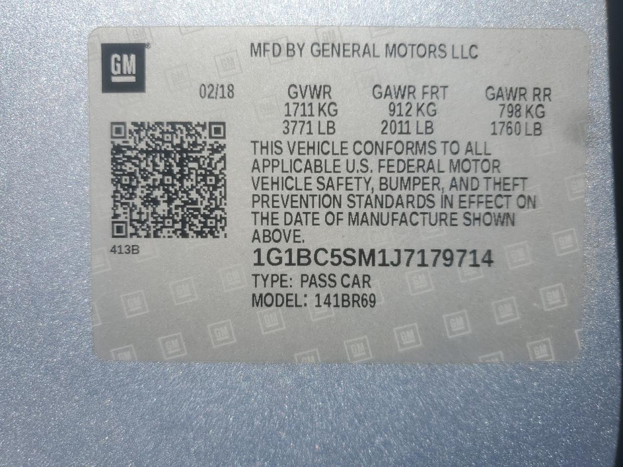 2018 Chevrolet Cruze Ls VIN: 1G1BC5SM1J7179714 Lot: 82174365