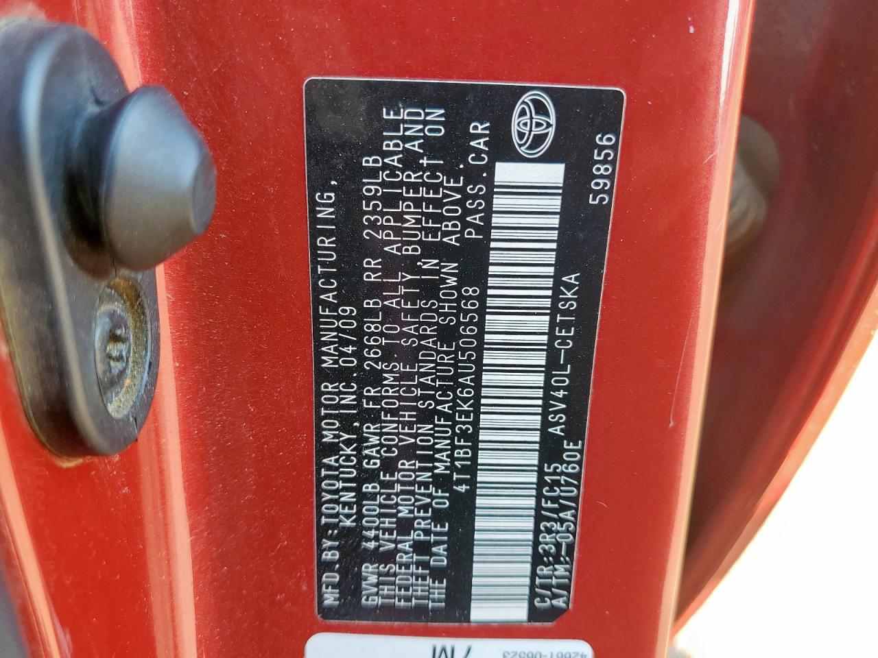 2010 Toyota Camry Base VIN: 4T1BF3EK6AU506568 Lot: 81952385