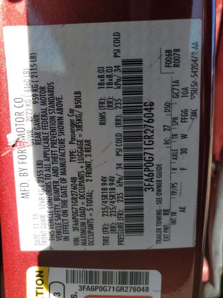 2016 Ford Fusion S VIN: 3FA6P0G71GR276048 Lot: 84766075