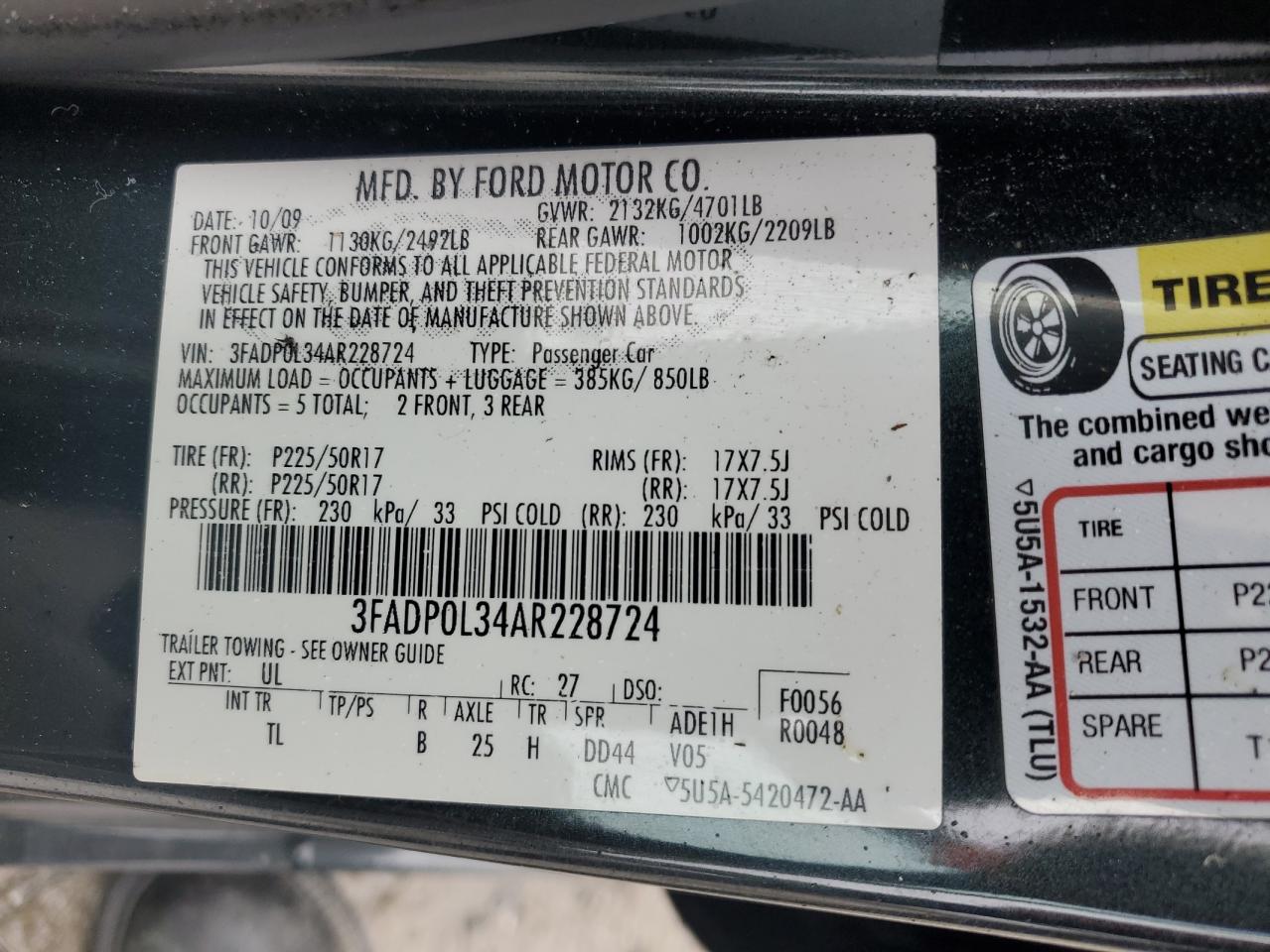 2010 Ford Fusion Hybrid VIN: 3FADP0L34AR228724 Lot: 82331445