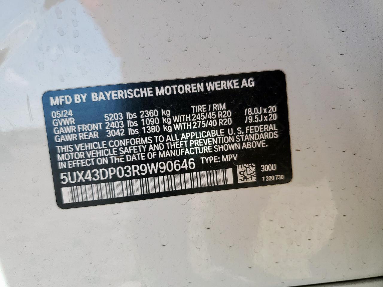 2024 BMW X3 Sdrive30I VIN: 5UX43DP03R9W90646 Lot: 82365175
