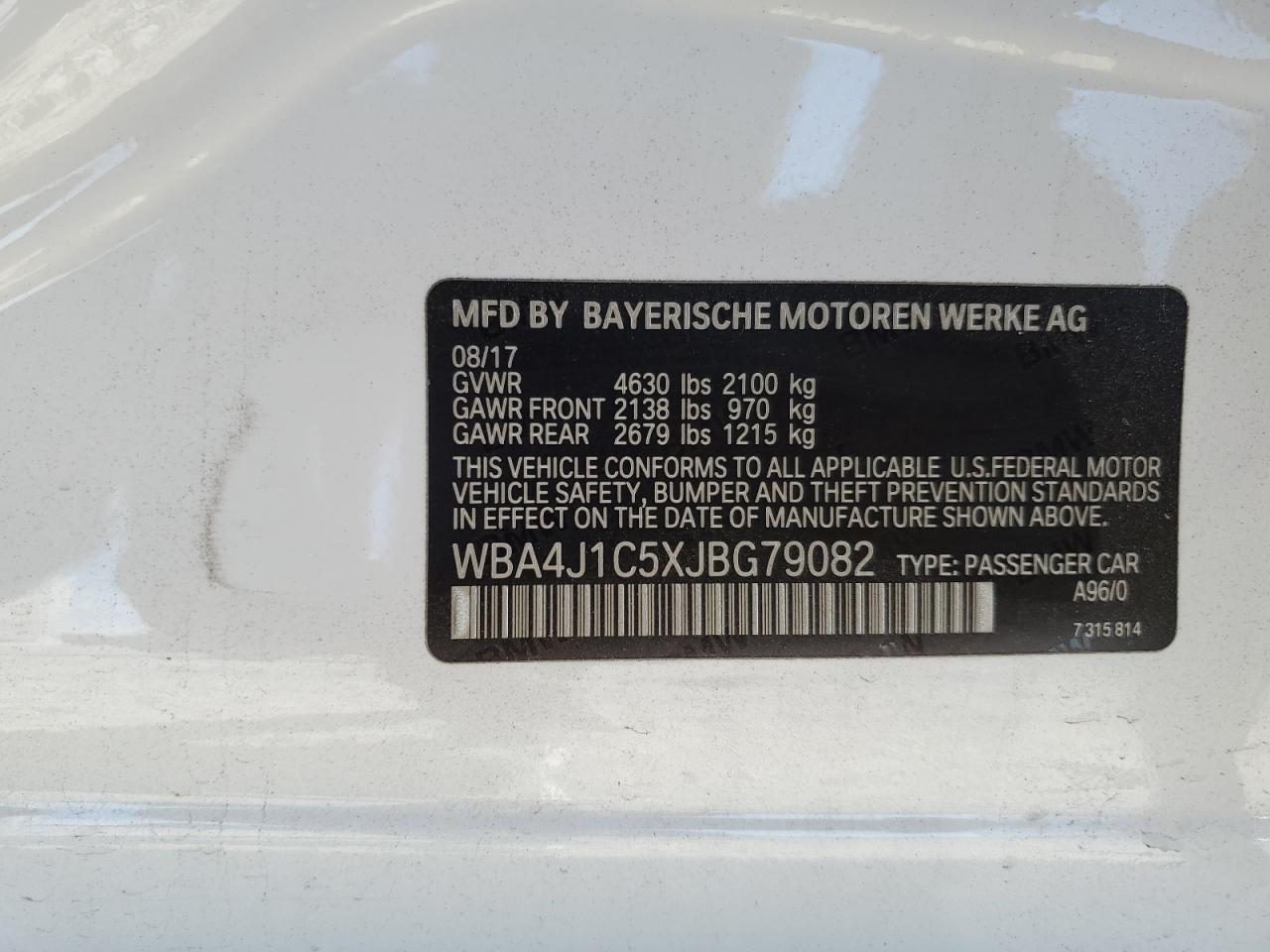 2018 BMW 430I Gran Coupe VIN: WBA4J1C5XJBG79082 Lot: 85484865