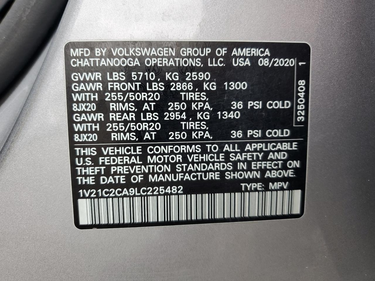 2020 Volkswagen Atlas Cross Sport Se VIN: 1V21C2CA9LC225482 Lot: 84950645