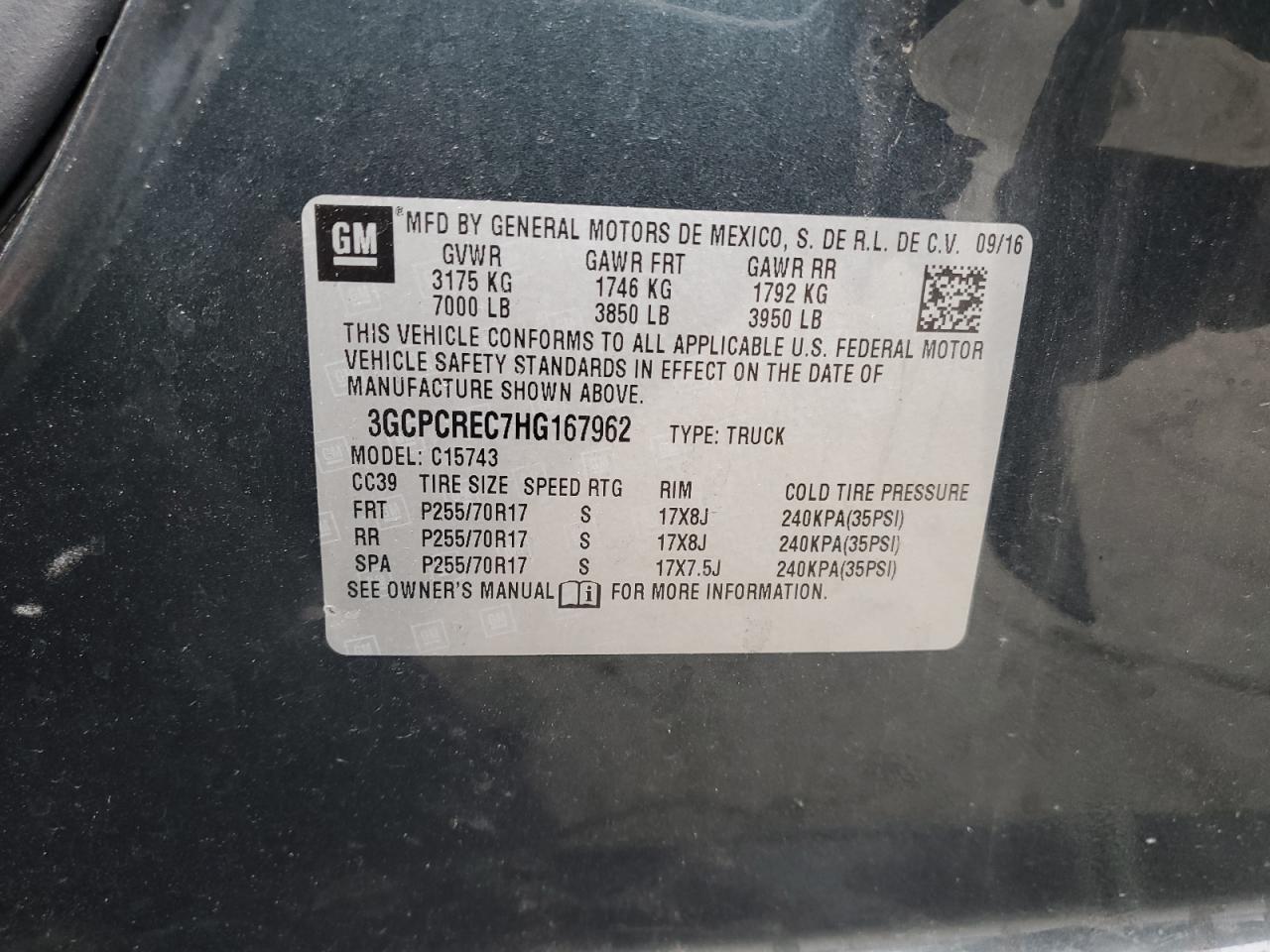 2017 Chevrolet Silverado C1500 Lt VIN: 3GCPCREC7HG167962 Lot: 82002685