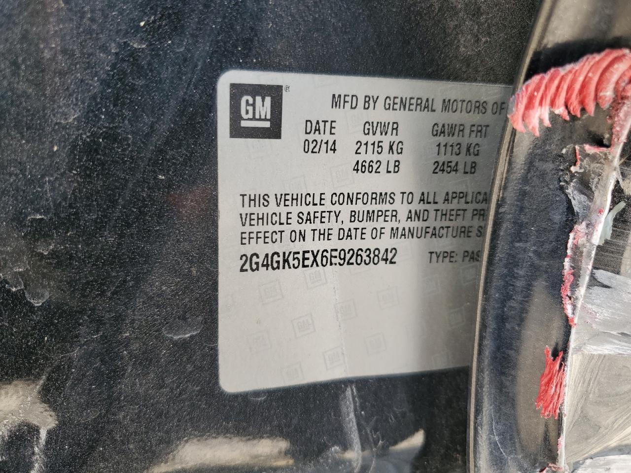 2014 Buick Regal VIN: 2G4GK5EX6E9263842 Lot: 89899755