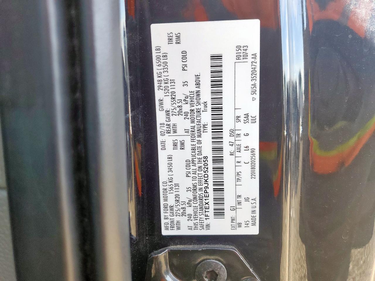 2018 Ford F150 Super Cab VIN: 1FTEX1EP9JKD52058 Lot: 85392065