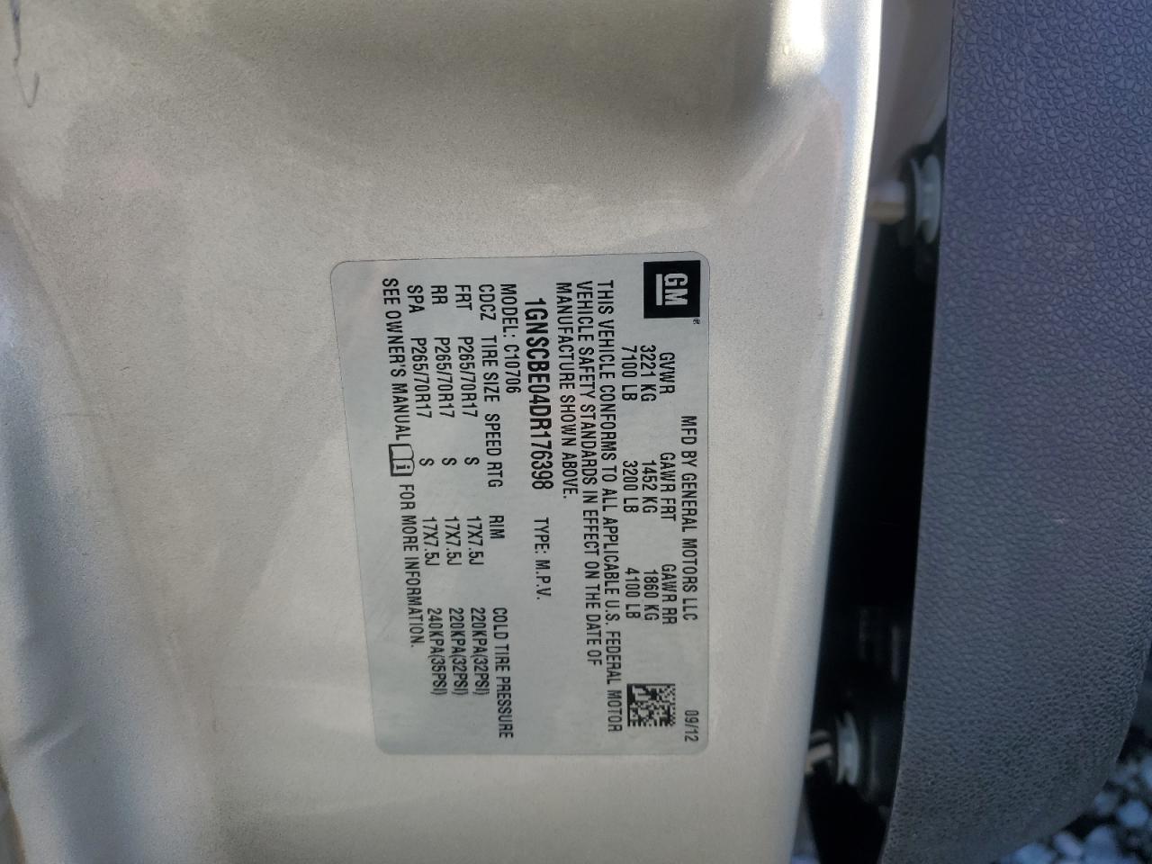 2013 Chevrolet Tahoe C1500 Lt VIN: 1GNSCBE04DR176398 Lot: 89809595