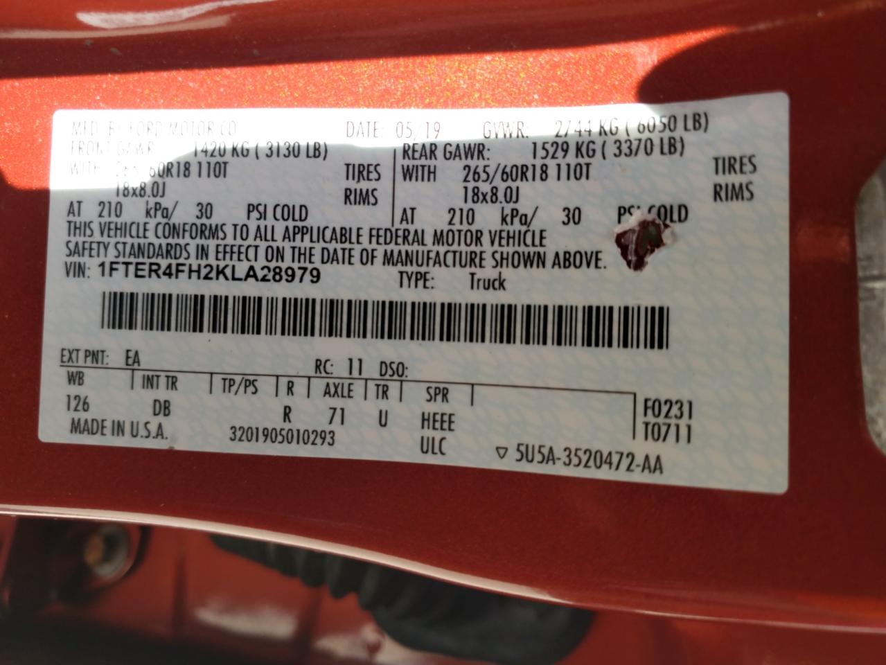 2019 Ford Ranger Xl VIN: 1FTER4FH2KLA28979 Lot: 84552705