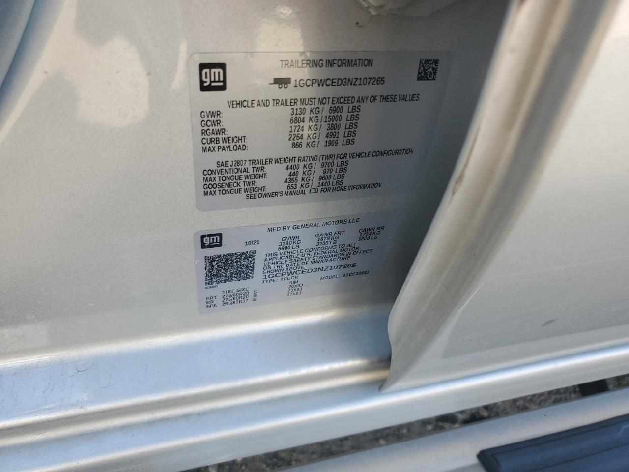 2022 Chevrolet Silverado Ltd C1500 Lt VIN: 1GCPWCED3NZ107265 Lot: 85198595