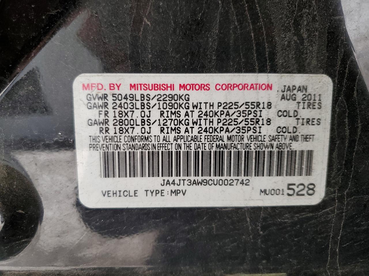 2012 Mitsubishi Outlander Se VIN: JA4JT3AW9CU002742 Lot: 82369865