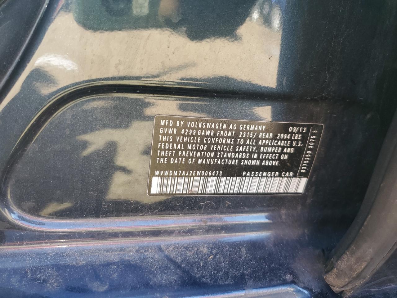 2014 Volkswagen Golf VIN: WVWDM7AJ2EW006473 Lot: 90027125