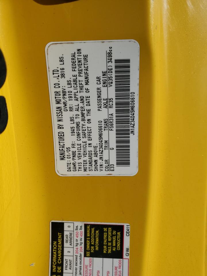 2005 Nissan 350Z Coupe VIN: JN1AZ34D45M606610 Lot: 85278155
