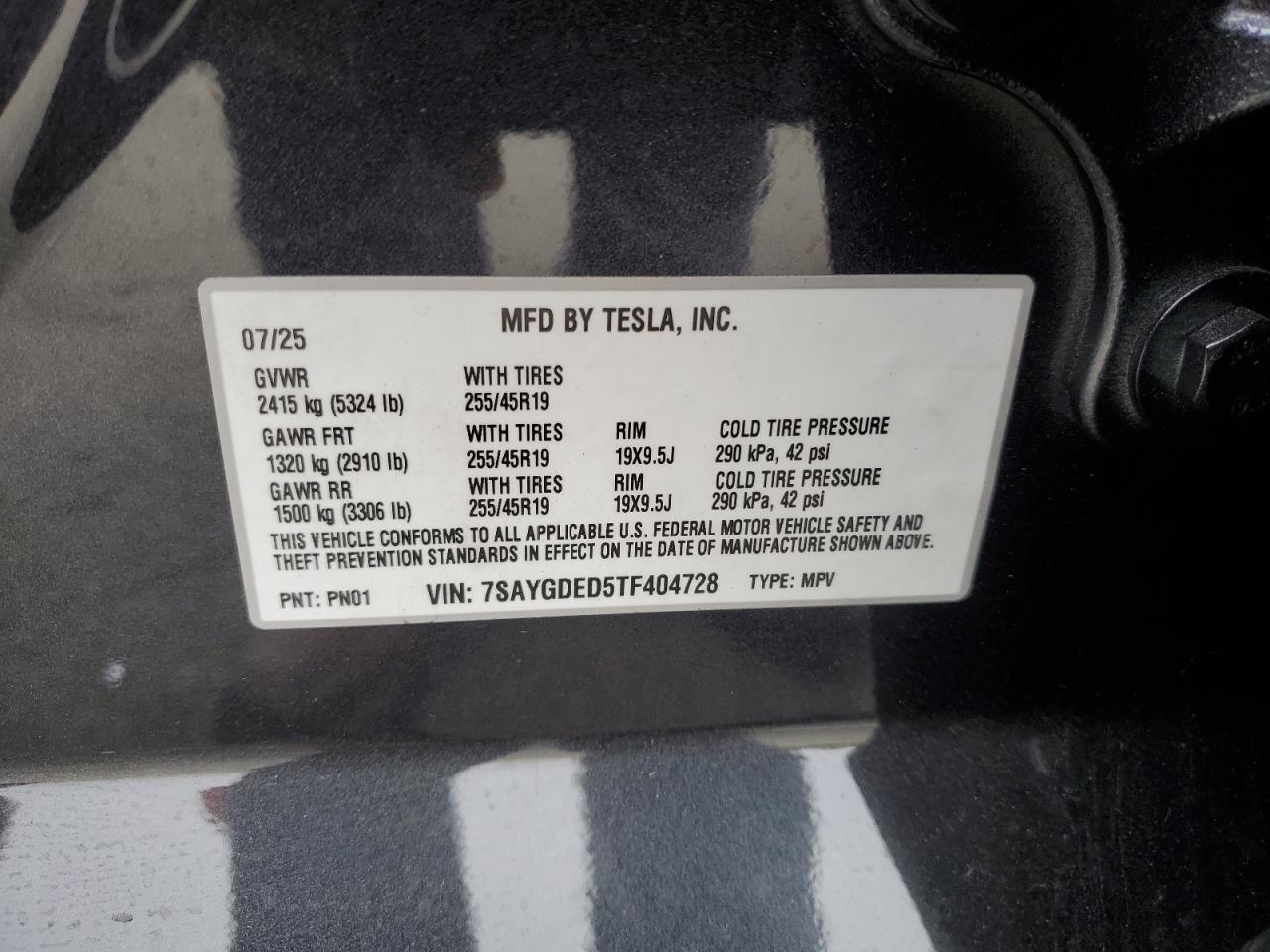 2026 Tesla Model Y VIN: 7SAYGDED5TF404728 Lot: 87310995