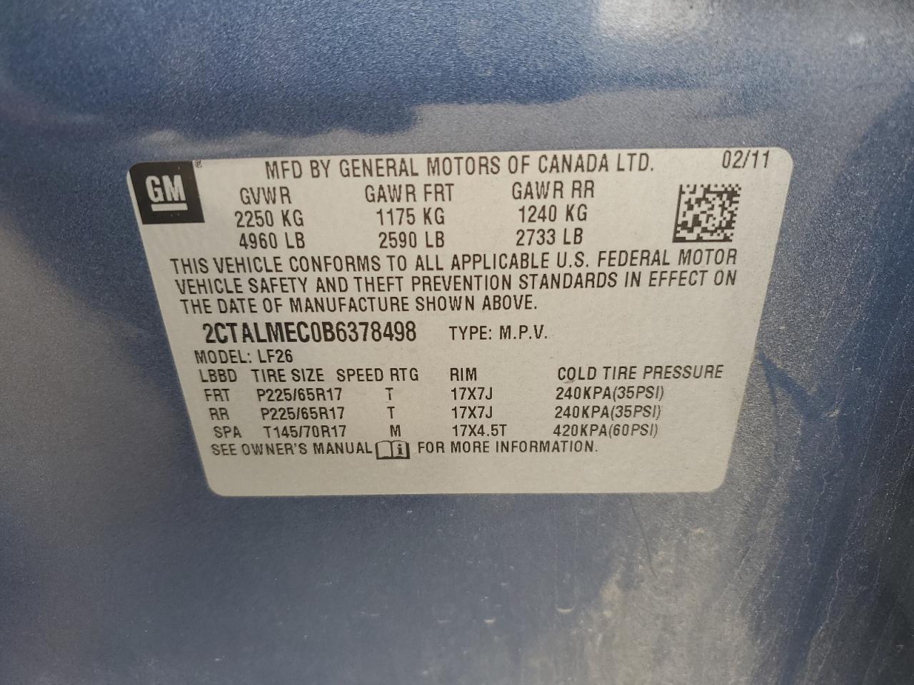 2011 GMC Terrain Sle VIN: 2CTALMEC0B6378498 Lot: 82389235